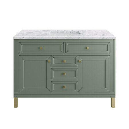 James Martin Vanities Chicago 48in Single Vanity, Smokey Celadon w/ 3 CM Carrara Marble Top 305-V48-SC-3CAR